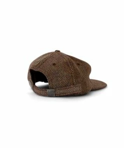 Harris Tweed Herringbone 6 Panel Cap- Cinnamon -Denim Elegant shop Cap HT Brown 3